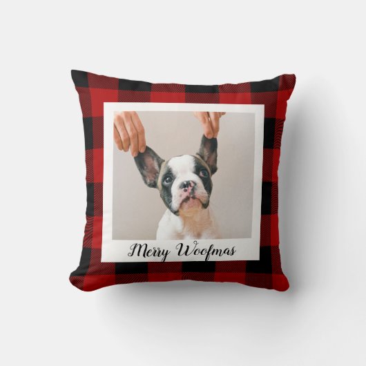赤いバッファロープライド&メリーウォーフマスと犬の写真 クッション (正面)