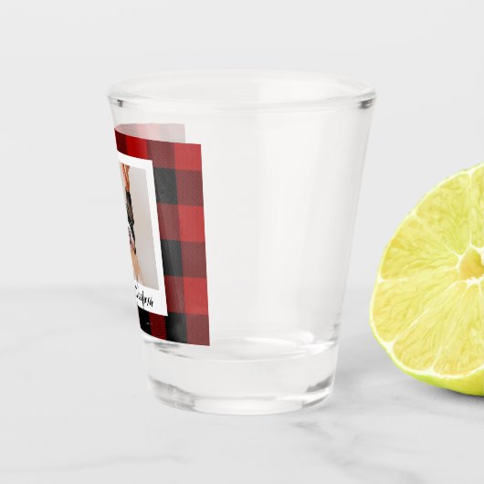 赤いバッファロープライド&メリーウォーフマスと犬の写真 ショットグラス (右)