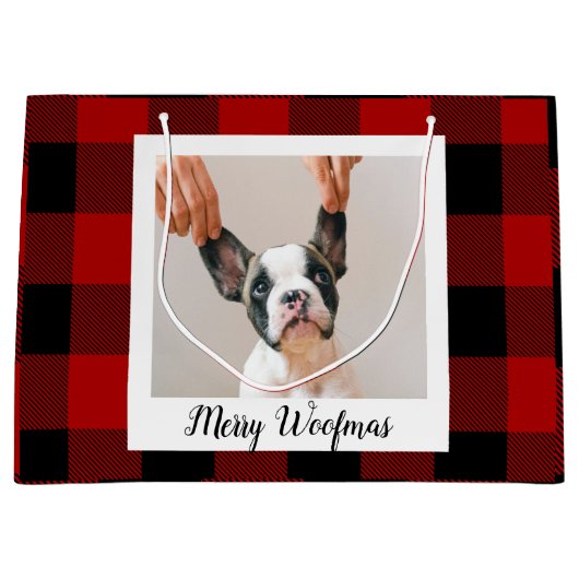 赤いバッファロープライド&メリーウォーフマスと犬の写真 ラージペーパーバッグ (正面)