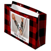 赤いバッファロープライド&メリーウォーフマスと犬の写真 ラージペーパーバッグ (正面アングル)