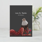 赤いバッファロープリントのクリスマスワイン サンキューカード (スタンド正面)