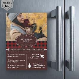 赤いバッファロープレイドのクリスマス写真 年間レビュー マグネット招待状