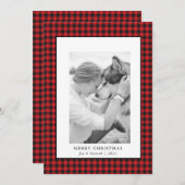 赤いバッファロープレイドのペット写真クリスマスカード シーズンカード (正面/裏面)