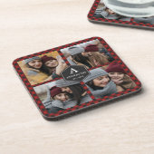 赤いバッファロープレイドの家族写真コラージュ コースター (左側)