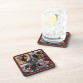 赤いバッファロープレイドの家族写真コラージュ コースター (右側)