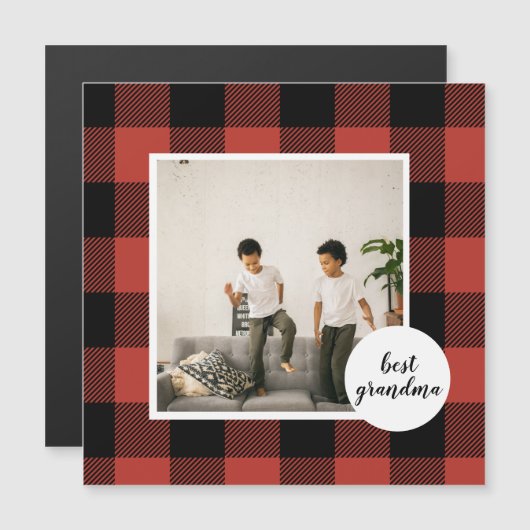 赤いバッファロープレイドの最高の祖母へのプレゼント フォト付き (正面/裏面)