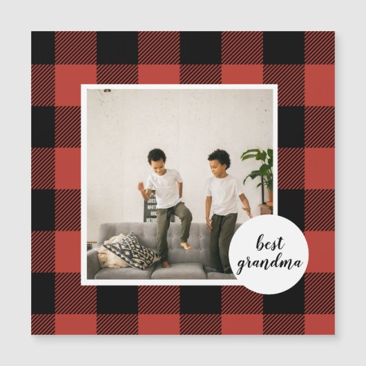 赤いバッファロープレイドの最高の祖母へのプレゼント フォト付き (正面)