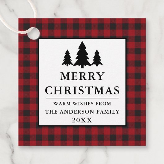 赤いバッファロープレイドパインズメリークリスマス フェイバータグ (正面)