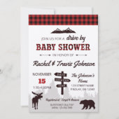 赤いバッファロープレイドベイビーシャワーでドライブ 招待状 (正面)