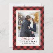 赤いバッファロープレイドメリースクリスマス写真 シーズンカード (正面)