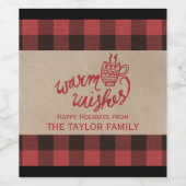 赤いバッファロープレイド暖かい願いクリスマス ワインラベル (シングルラベル)