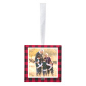 赤いバッファロープレイド祖父母4写真クリスマス キューブオーナメント (右)