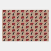 赤いバッファロープレイド+クラフトウッドランドクリスマスプレゼント ラッピングペーパーシート (正面)