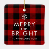 赤いバッファロープレイド&名前と犬写真 セラミックオーナメント (裏面)