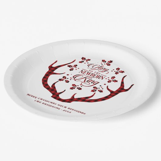 赤いバッファロー生まれたばかりののクリスマスに栄光 ペーパープレート (アングル)