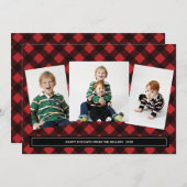 赤いバッファロー・プレイドのフォトコラージュカード シーズンカード (正面/裏面)