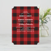 赤いバッファローplaidルンバージャック素朴な冬の結婚式 招待状 (スタンド正面)