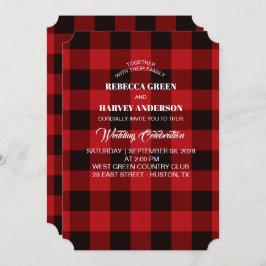 赤いバッファローplaidルンバージャック素朴な冬の結婚式 招待状