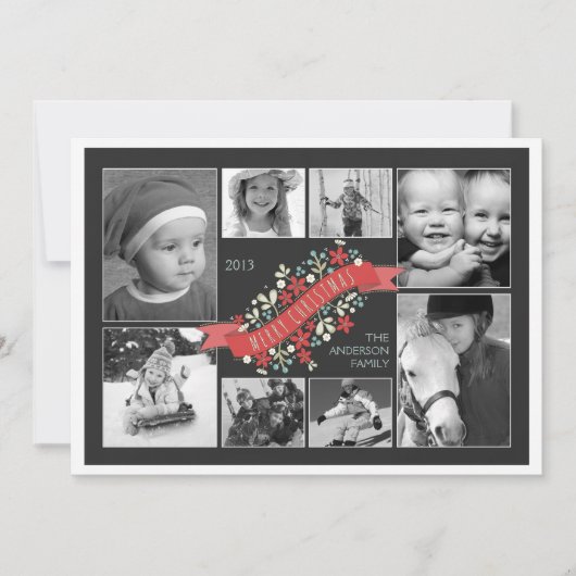 赤いバナーメリークリスマス8枚の写真カード シーズンカード (正面)