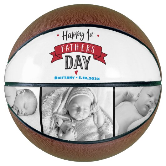 赤いバナーHappy 1st Father's Dayフォトタイはっきりしたプ バスケットボール (正面)