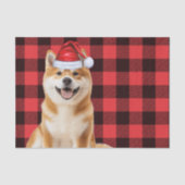 赤いバファロー・プラッドのクリスマス 秋田犬 ホリデー 薄葉紙 (正面)
