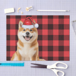 赤いバファロー・プラッドのクリスマス 秋田犬 ホリデー 薄葉紙