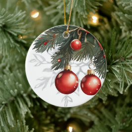 赤いバブルクリスマス セラミックオーナメント