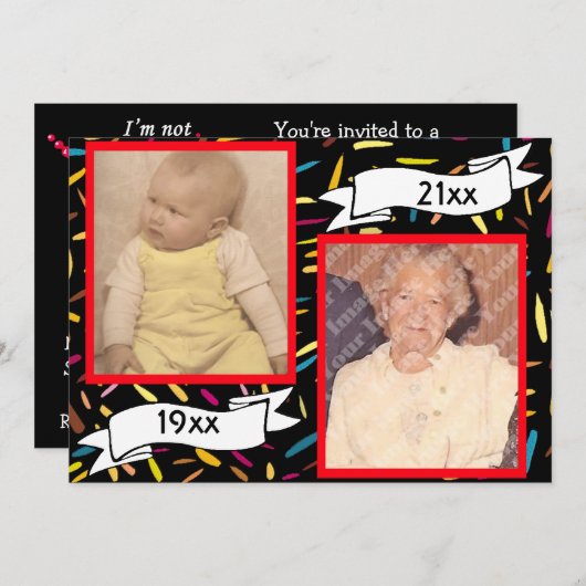 赤いバブルレター70番目の誕生祝い 招待状 (正面/裏面)