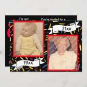 赤いバブルレター80番目の誕生祝い 招待状 (正面/裏面)