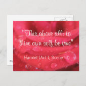 赤いバラおよび雨滴のシェークスピアの引用文の郵便はがき ポストカード (正面/裏面)