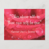 赤いバラおよび雨滴のシェークスピアの引用文の郵便はがき ポストカード (正面)