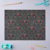 赤いバラおよび黒のダマスク織Decoupage 薄葉紙 (クラフト)