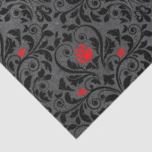 赤いバラおよび黒のダマスク織Decoupage 薄葉紙 (詳細)