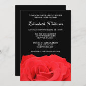 赤いバラおよび黒のブライダルシャワー 招待状 (正面/裏面)