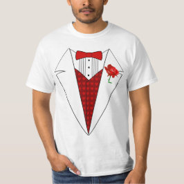 赤いバラが付いているバレンタインデーの恋人のタキシードのTシャツ Tシャツ