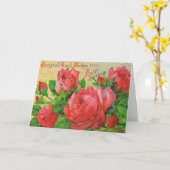 赤いバラが付いている旧式なバースデー・カード カード (黄色い花)