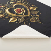 赤いバラが咲くロマンチックな黄金のハート シェルパブランケット (3/4)