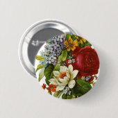 赤いバラが咲く美しいロマンチックな夏の花束 缶バッジ (正面&裏面)