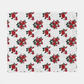 赤いバラが水玉模様の背景。 フリースブランケット (正面(横))