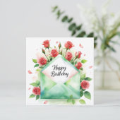 赤いバラとお誕生日おめでとう。グリーティングカード シーズンカード (スタンド正面)