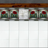 赤いバラとつる植物縁ど2ステンドグラスルック タイル