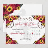 赤いバラとひまわりのキンカンチェラ・セーブ・ザ・デート 招待状 (正面/裏面)