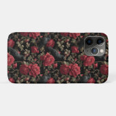 赤いバラとカラスのゴシックパターン Case-Mate iPhoneケース (裏面(横))