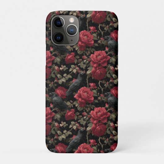 赤いバラとカラスのゴシックパターン Case-Mate iPhoneケース (裏)