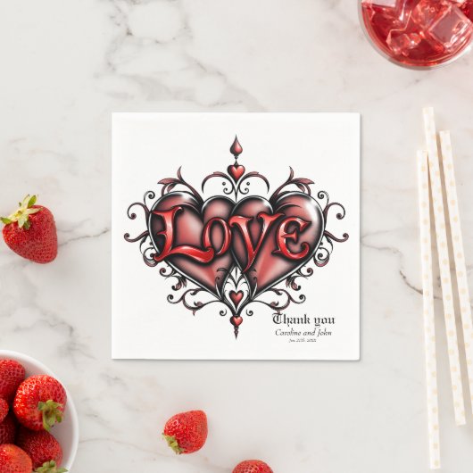 赤いバラとギア付きスチームパンクフレーム スタンダードカクテルナプキン (インサイチュ)