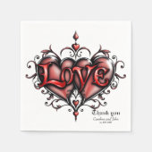 赤いバラとギア付きスチームパンクフレーム スタンダードカクテルナプキン (正面)