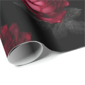 赤いバラとグレーの葉オンブラック ラッピングペーパー (ロールコーナー)