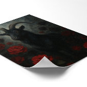 赤いバラとゴシックブラックヤギのダークアート ポスター (角)