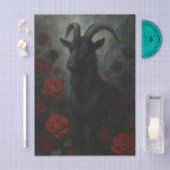 赤いバラとゴシックブラックヤギのダークアート 薄葉紙 (クラフト)