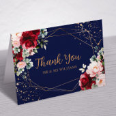 赤いバラとゴールドの水彩 結婚式のお礼カード サンキューカード